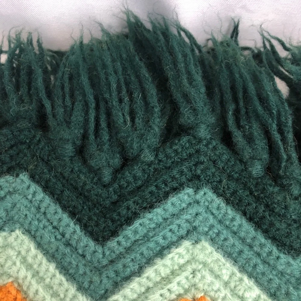 Chevron Patterned Afghan Fringe Blanket 70” x 50” Greens Golds